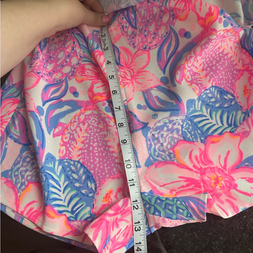 Lilly Pulitzer (2) “Kipton” Romper - One Shoulder Blue / Pink Floral Print - Picture 10 of 11